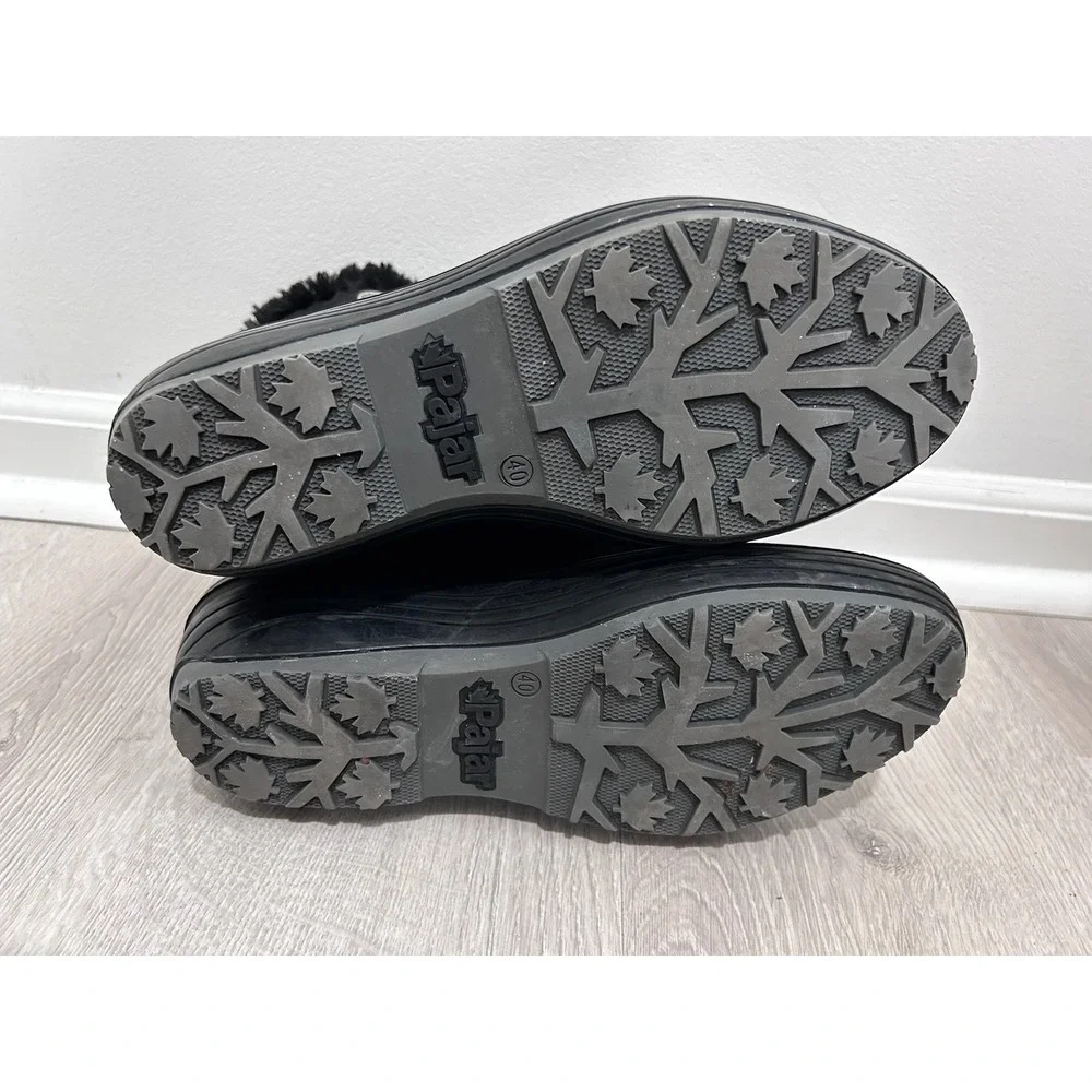 Pajar Canada Women Black Suede Nylon Faux Fur Winter Snow Boots Size 40 9.5